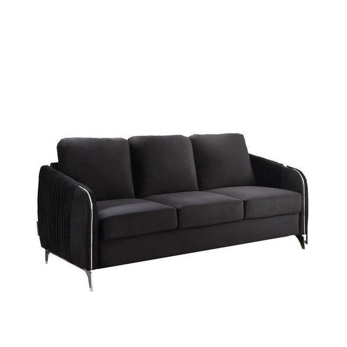 Hathaway Black Velvet Fabric Sofa Loveseat Living Room Set