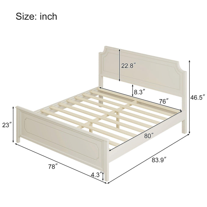 3 Pieces Bedroom Sets Milky White Solid Rubber Wood King Size Platform Bed with Nightstand and Dresser