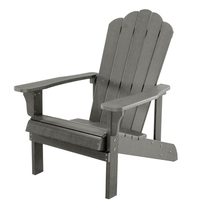 Key West 3 Piece Outdoor Patio All-Weather Plastic Wood Adirondack Bistro Set, 2 Adirondack chairs, and 1 small, side, end table set for Deck, Backyards, Garden, Lawns, Poolside, and Beaches, Grey