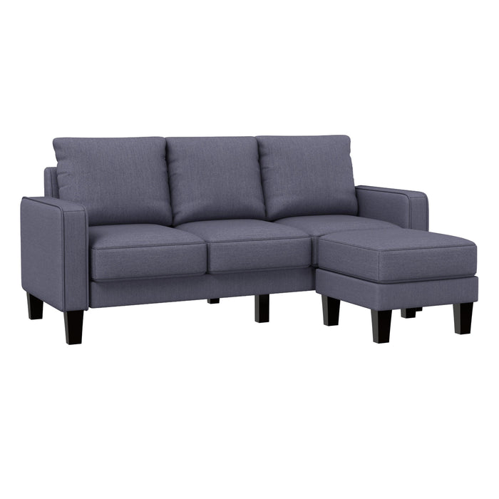 Modern Living Room Furniture L Shape Sofa with Ottoman in Dark Grey Fabric