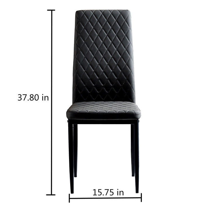 BlackModern minimalist dining chair fireproof leather sprayed metal pipe diamond grid pattern restaurant home conference chair set of 6