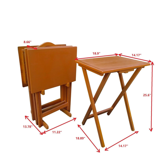 Folding Trays withStorage Rack,Snack Table - Set of 4，Chestnut