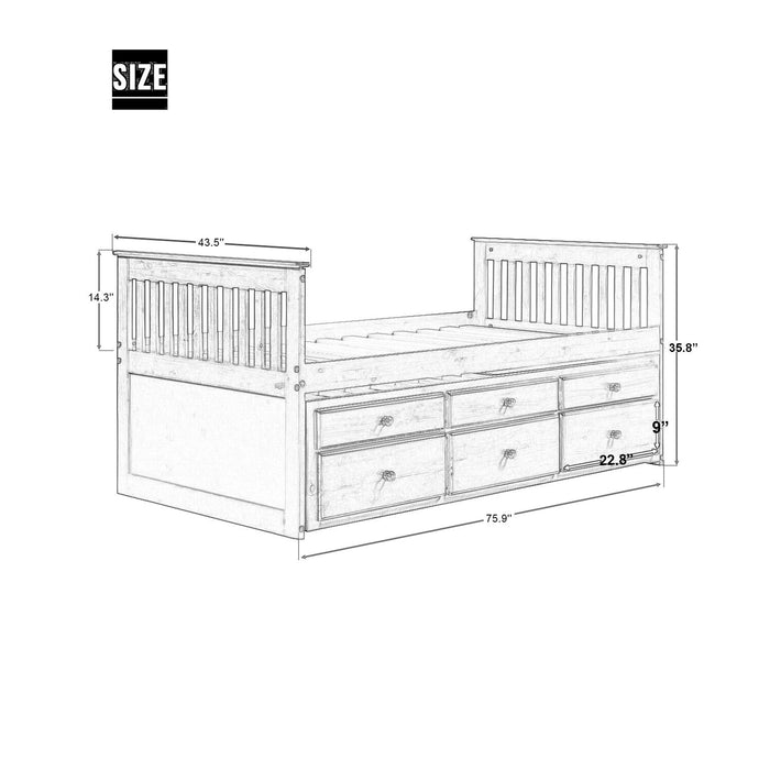 Captain's Bed Twin Daybed with Trundle Bed andStorage Drawers, White