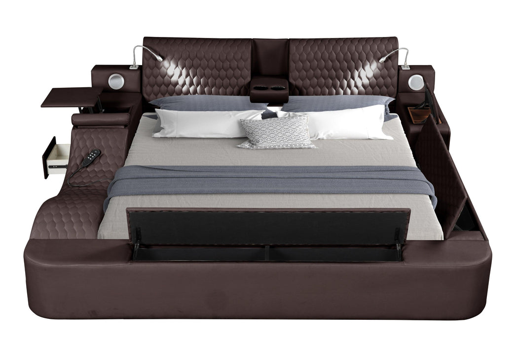 Zoya Smart Multifunctional King Size Bed Made with Wood in Brown