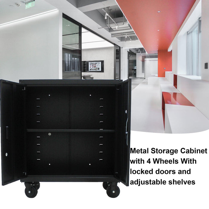 MetalStorage Cabinet with Locking Doors and One  Adjustable Shelves With 4 Wheels