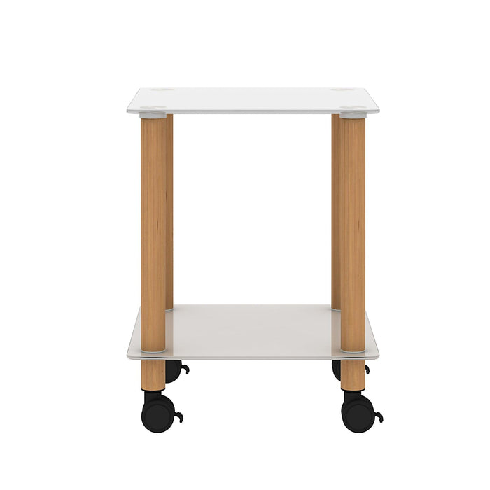 2-Piece White+Oak Side Table , 2-Tier Space End Table ,Modern Night Stand, Sofa table, Side Table withStorage Shelve