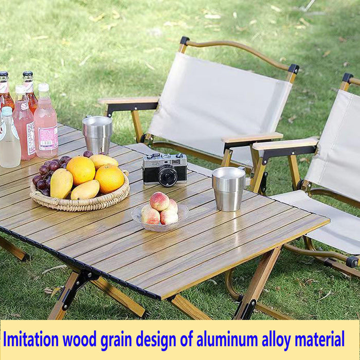 Portable picnic table, rollable aluminum alloy table top, with folding solid X-shaped frame, and handbag ZB1003MW