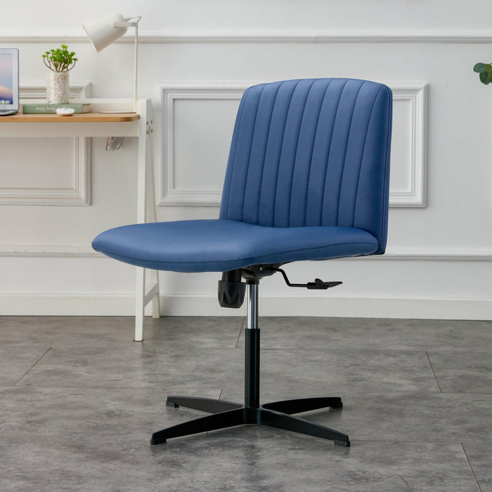 Office chair swivel chair Blue PU Material. Home Computer Chair Office Chair Adjustable 360 °Swivel Cushion Chair With Black Foot Swivel Chair Makeup Chair Study Desk Chair. No Wheels