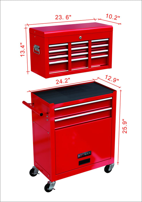 High Capacity Rolling Tool Chest with Wheels and Drawers, 8-Drawer ToolStorage Cabinet--RED