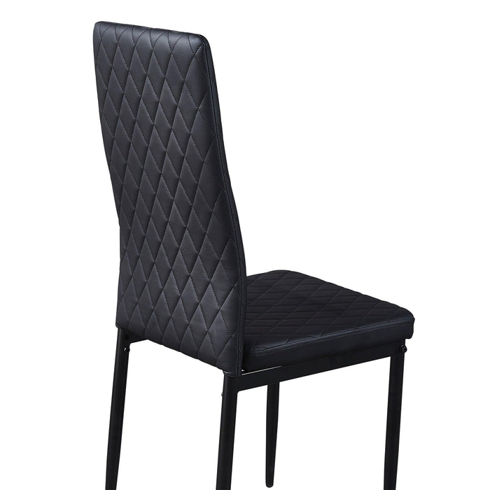 BlackModern minimalist dining chair fireproof leather sprayed metal pipe diamond grid pattern restaurant home conference chair set of 6