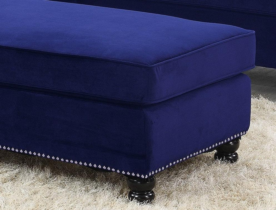 Living Room XL- Cocktail Ottoman IndiBlue Velvet Accent Studding Trim Wooden Legs