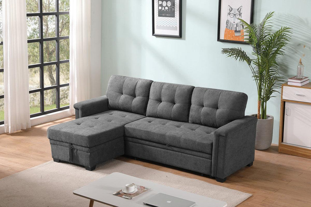 Ashlyn Gray Woven Fabric Sleeper Sectional Sofa Chaise with USB Charger and Tablet Pocket