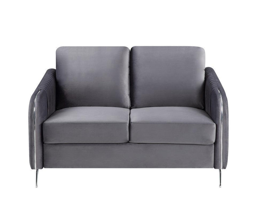 Hathaway Gray Velvet Fabric Sofa Loveseat Living Room Set