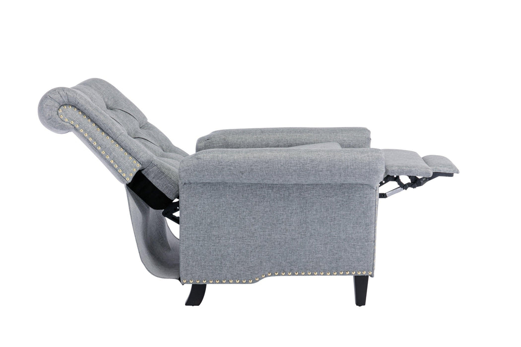 Pushback Linen Tufted Recliner Single Sofa with Nailheads Roll Arm for Living Room, Bedroom, Office, Gray