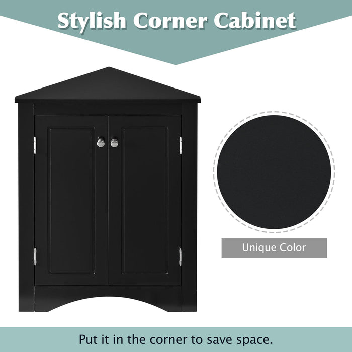 Black Triangle BathroomStorage Cabinet with Adjustable Shelves, Freestanding Floor Cabinet for Home Kitchen