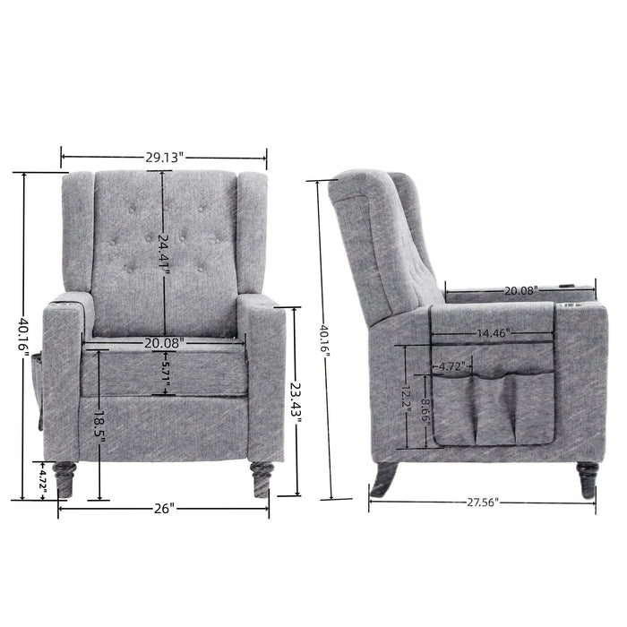 Arm Pushing Recliner Chair,Modern Button Tufted Wingback Push Back Recliner Chair, Living Room Chair Fabric Pushback Manual Single Reclining Sofa Home Theater Seating for Bedroom,Navy Blue