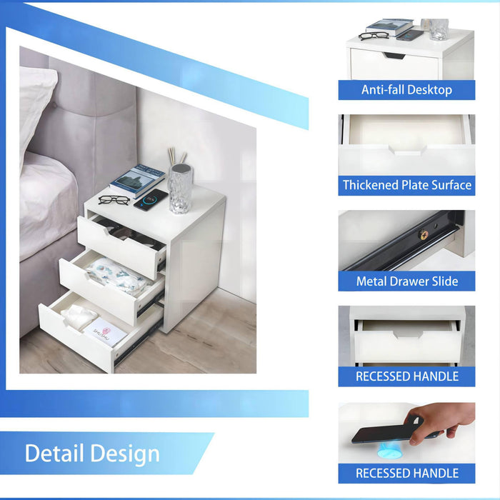 Bedside table with wireless charging station, bedside table with lockers andStorage drawers, bedside table sofa coffee table, white