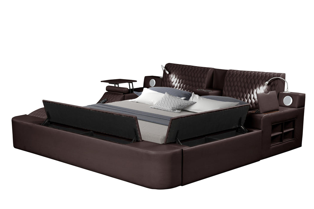 Zoya Smart Multifunctional King Size Bed Made with Wood in Brown