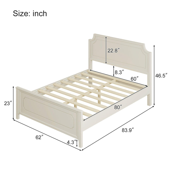 3 Pieces Bedroom Sets Milky White Solid Rubber Wood Queen Size Platform Bed with Nightstand and Dresser