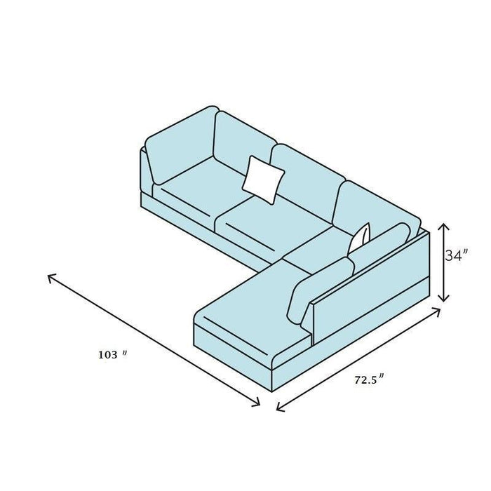 3 PC Sectional Sofa Set, (Gray) Linen LEFT -Facing Chaise with FreeStorage Ottoman