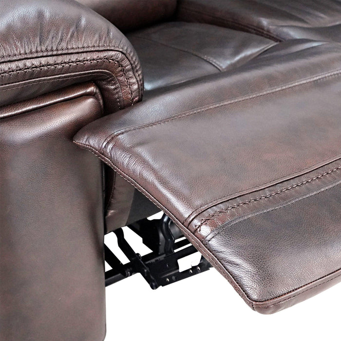 Timo Top Grain Leather Power Reclining 4 Seater Sofa With Console | Adjustable Headrest | Big Size | Cross Stitching