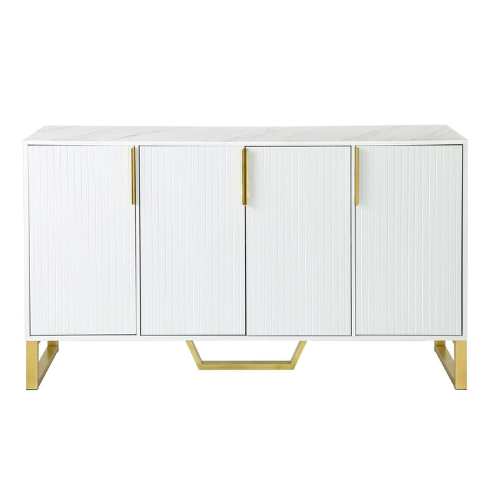 Modern sideboard with Four Doors, Metal handles & Legs and Adjustable Shelves Kitchen Cabinet (White)