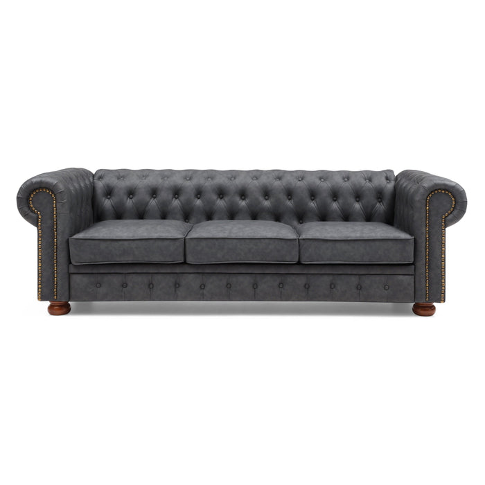 Classic Chesterfield Sofa Dark Grey Faux Leather