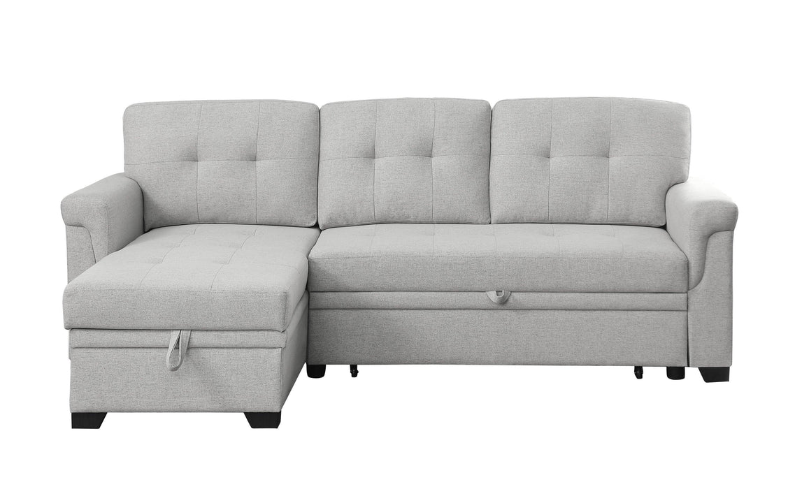 Lucca Light Gray Linen Reversible Sleeper Sectional Sofa withStorage Chaise