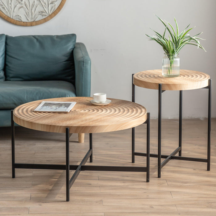 20.47"Modern  Thread Design Round Coffee Table ,  MDF  Table Top with Cross Legs Metal Base