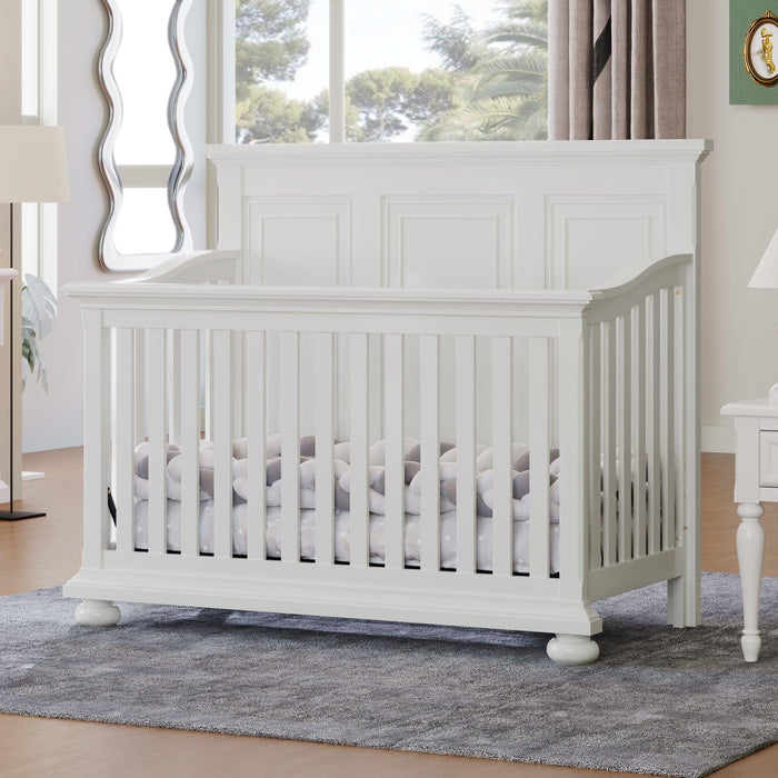 3 Pieces Nursery Sets Traditional Farmhouse Style 4-in-1 Convertible Crib +Dresser with Changing Topper,White