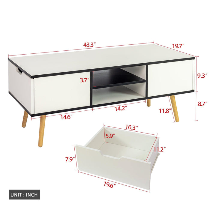 COFFEE TABLE,computer table,  white color,solid wood legs support, bigStorage space,for Dining Room, Kitchen, Small Spaces,Wooden legs and white