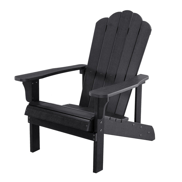 Key West 3 Piece Outdoor Patio All-Weather Plastic Wood Adirondack Bistro Set, 2 Adirondack chairs, and 1 small, side, end table set for Deck, Backyards, Garden, Lawns, Poolside, and Beaches, Black