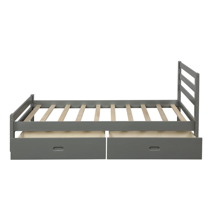 Wood platform bed with two drawers, twin (gray)