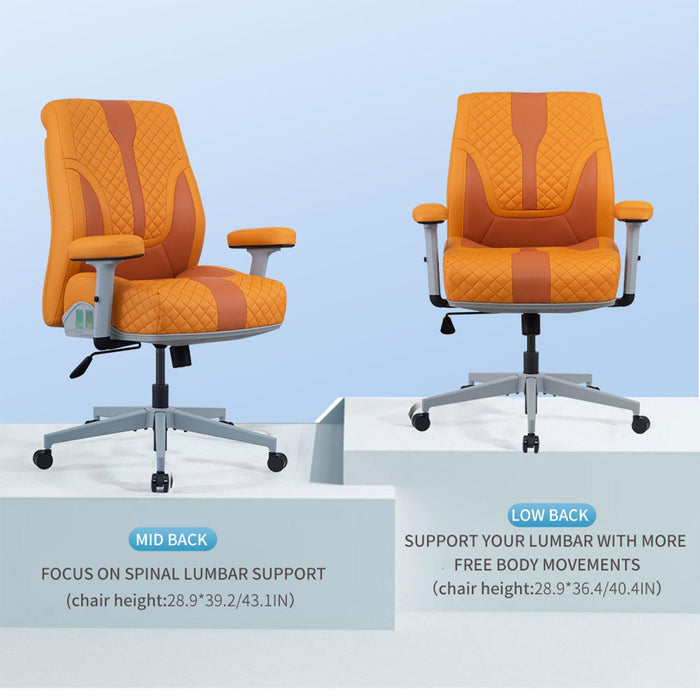 Office Desk Chair, Air Cushion Mid Back Ergonomic Managerial Executive Chairs, Headrest and Lumbar Support Desk Chairs with Wheels and Armrest, Yellow/Grey