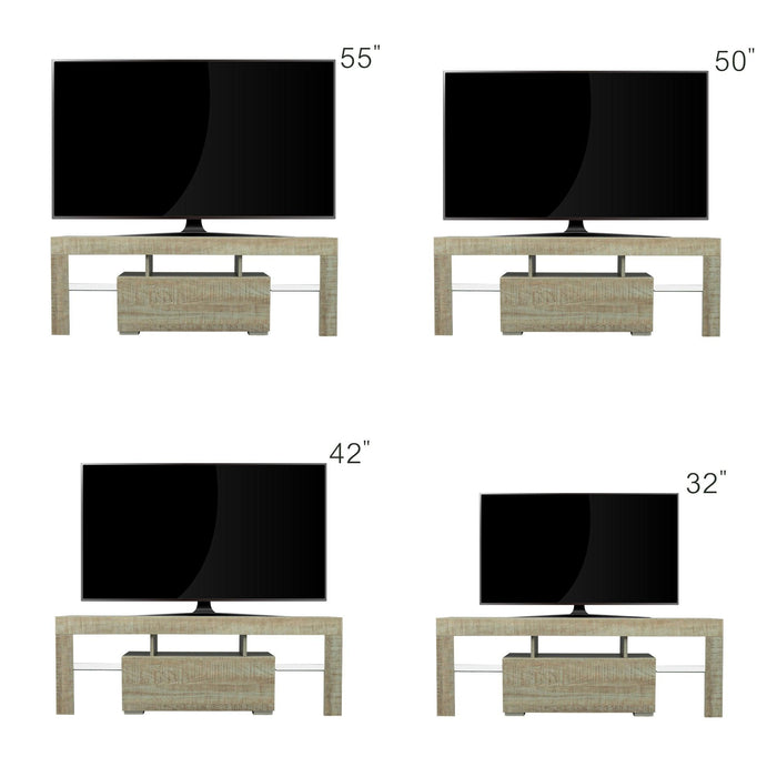 TV Stand with LED RGB Lights,Flat Screen TV Cabinet, Gaming Consoles - in Lounge Room, Living Room and Bedroom，GREY OAK