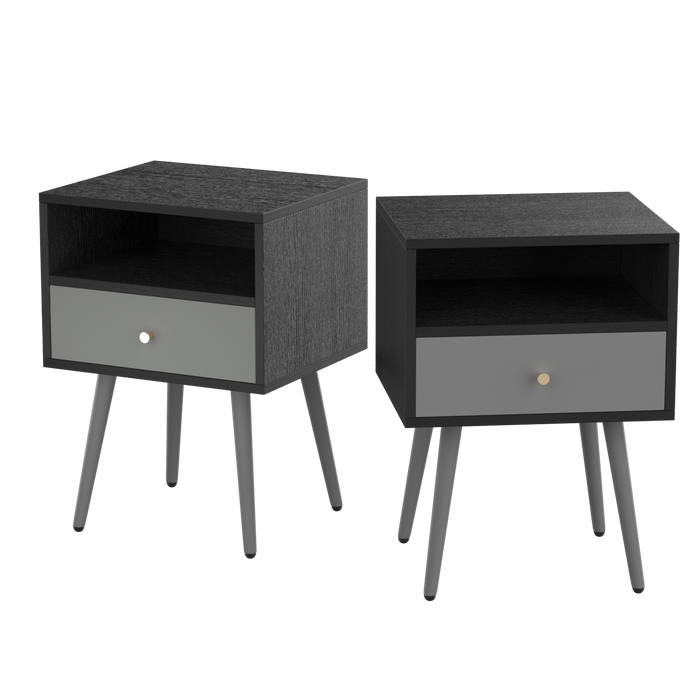 Modern Bedside Tables Set of 2,Nightstand with 1Storage Drawer -Chic  Simple Assembly End Side Table,Sofa Table,for bedroom/living room/office (2pcs,dark grey) image