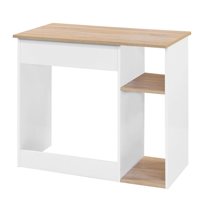 Full Wooden computer desk with 2 layers, 35.4" W x 18.9" D x 29.5" H, Oak & White