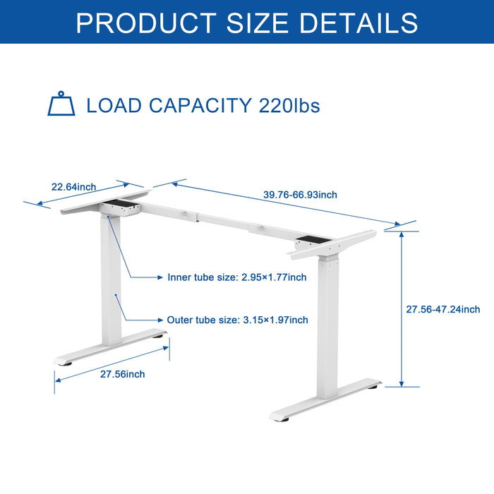 Ergonomic Standing Desk Base Workstation Frame Only，White