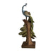 Polystone Decorative Peacock Figurine with Block Stand, Green and Gold image