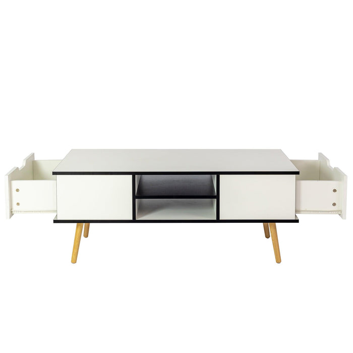 COFFEE TABLE,computer table,  white color,solid wood legs support, bigStorage space,for Dining Room, Kitchen, Small Spaces,Wooden legs and white