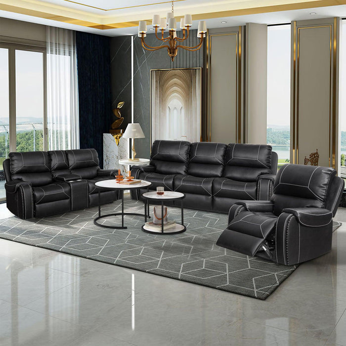 Faux Leather Reclining Sofa Couch Set 1+2+3 for Living Room Black