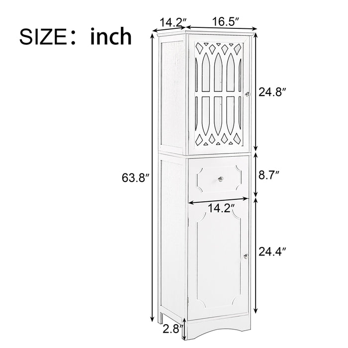 Tall Bathroom Cabinet, FreestandingStorage Cabinet with Drawer and Doors, MDF Board, Acrylic Door, Adjustable Shelf, Grey