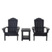 Key West 3 Piece Outdoor Patio All-Weather Plastic Wood Adirondack Bistro Set, 2 Adirondack chairs, and 1 small, side, end table set for Deck, Backyards, Garden, Lawns, Poolside, and Beaches, Black image