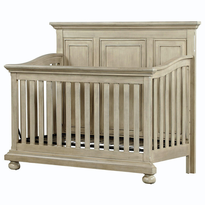 4 Pieces Nursery Sets Traditional Farmhouse Style 4-in-1 Convertible Crib + Nightstand + Dresser with Changing Topper, Stone Gray