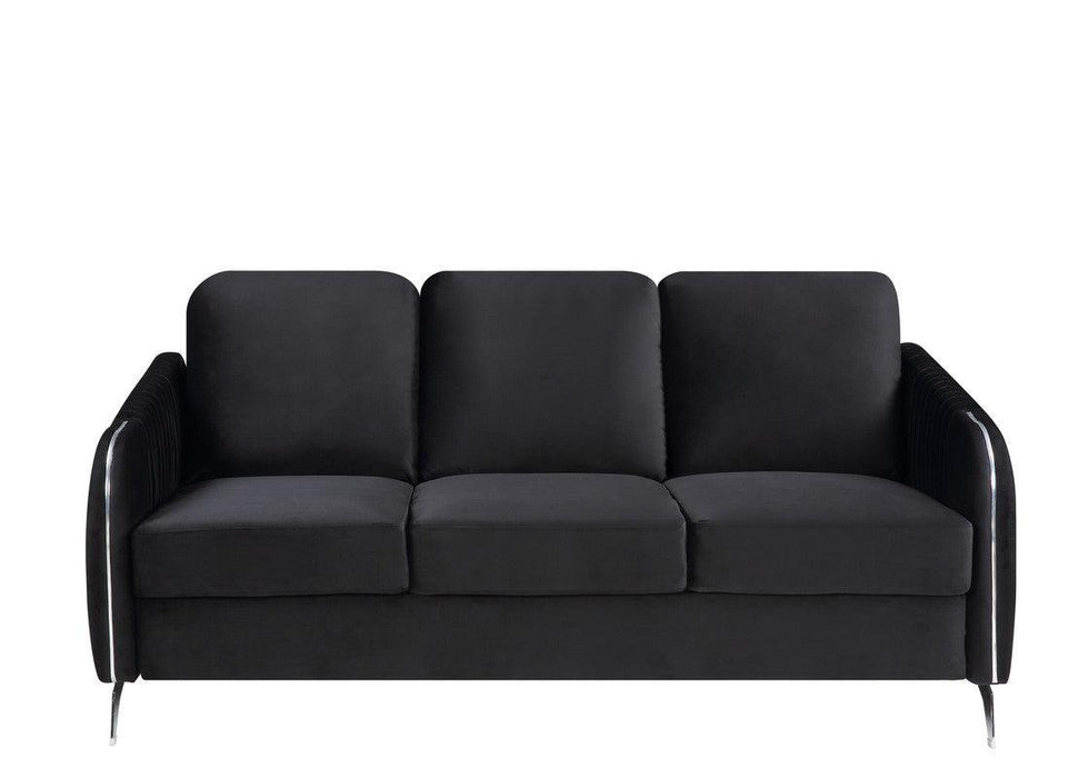 Hathaway Black Velvet Fabric Sofa Loveseat Living Room Set