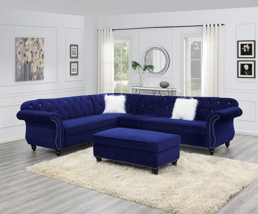 Living Room XL- Cocktail Ottoman IndiBlue Velvet Accent Studding Trim Wooden Legs