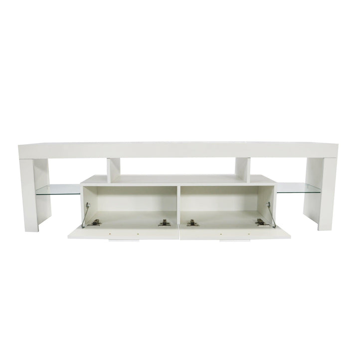 White morden TV Stand with LED Lights,high glossy front TV Cabinet,can be assembled in Lounge Room, Living Room or Bedroom,color:WHITE