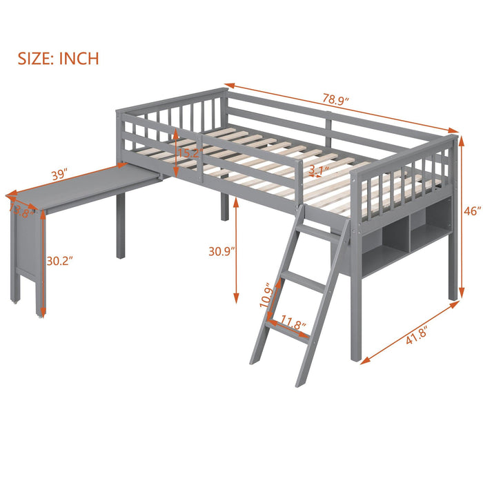 Twin Size Loft Bed With Removable Desk and Cabinet, Gray