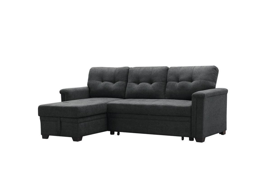 Kinsley Dark Gray Woven Fabric Sleeper Sectional Sofa Chaise with USB Charger and Tablet Pocket