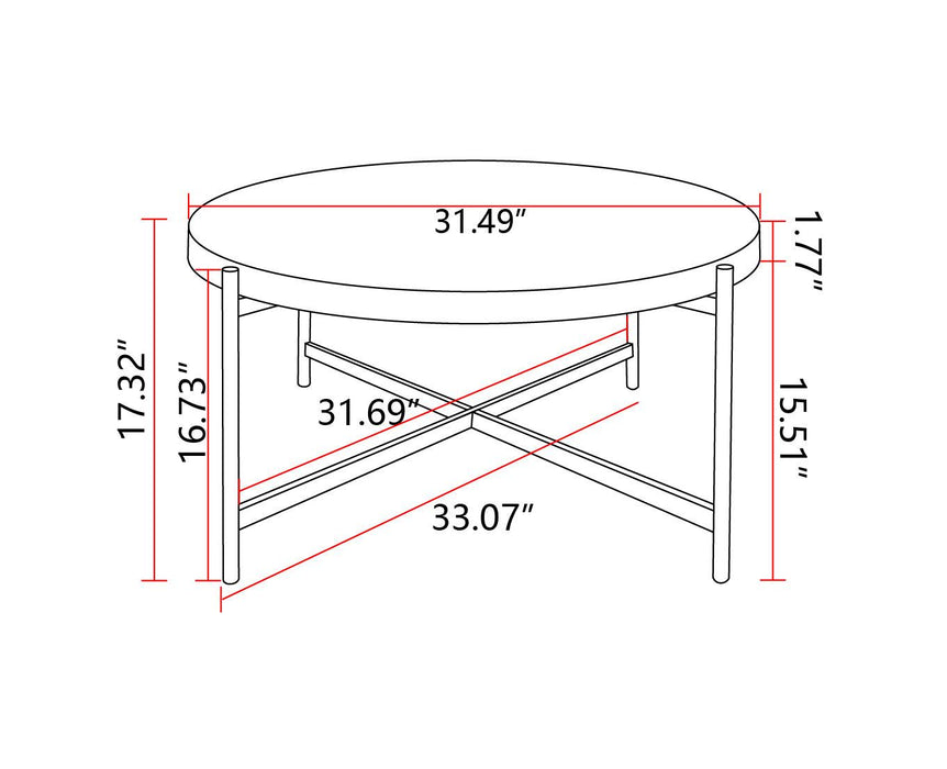 33"Modern Thread Design Round Coffee Table ,  MDF  Table Top with Cross Legs Metal Base